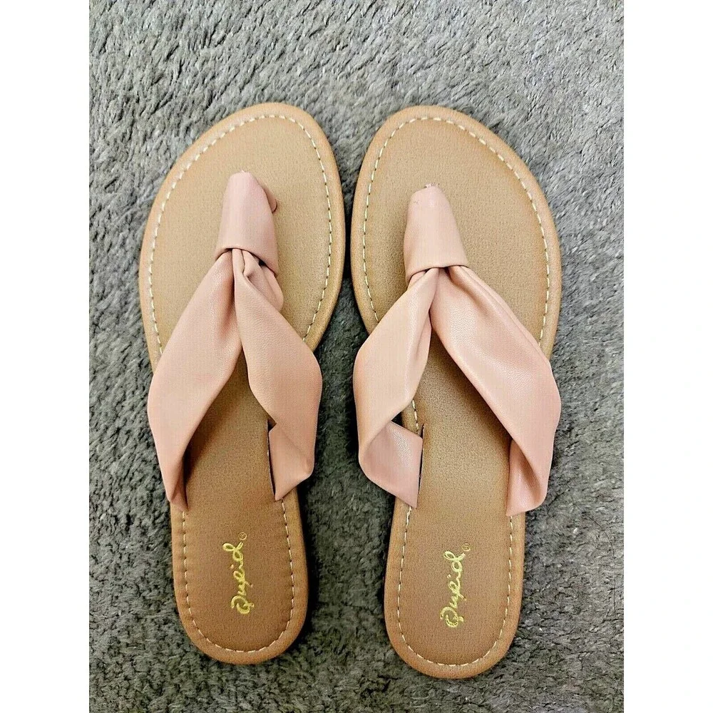 Women's Pink Thong Sandals – Vegan Leather - Qupid Archer-374 Size 7.5 - Picture 1 of 1